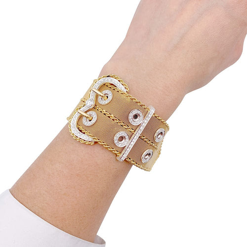 Bracelet Bracelet vintage "Ceinture", or rose et diamants. 58 Facettes 32557