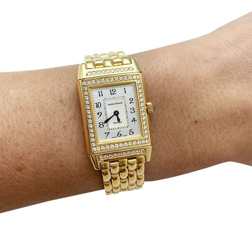 Montre Montre Jaeger Lecoultre "Reverso Duetto" en or jaune, nacre et diamants. 58 Facettes 30786