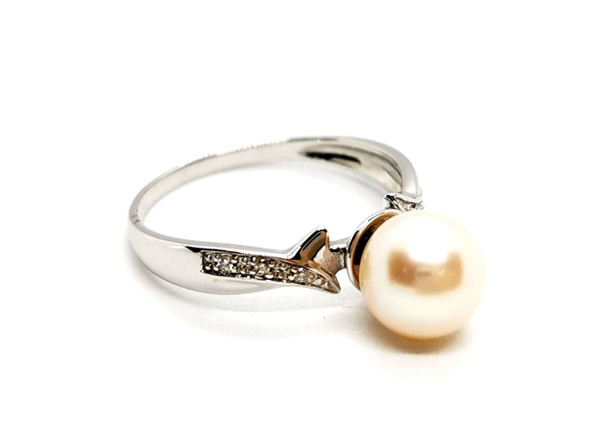 Bague 54 Bague Or blanc Perle 58 Facettes 1141388CD