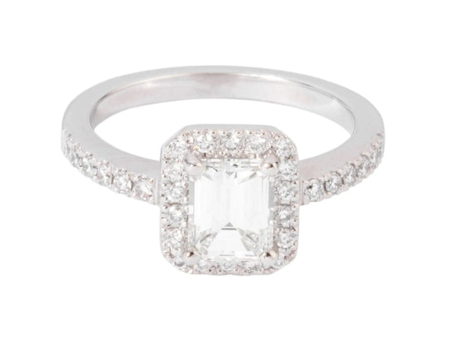 Bague Bague solitaire en or gris ornée d'un diamant taille émeraude 58 Facettes