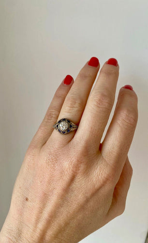 Bague 54 Bague Saphir Diamant Art Déco 58 Facettes