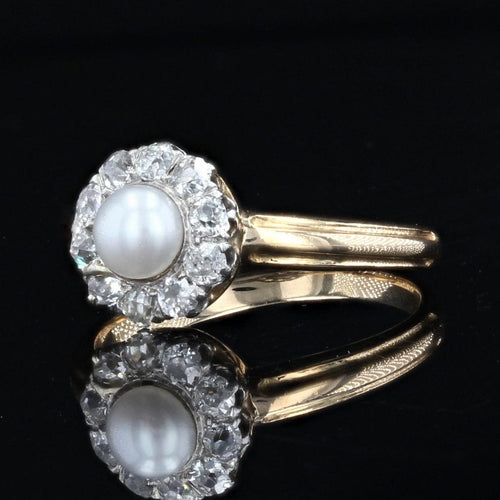 Bague 49 Bague ancienne perle fine diamants marguerite 58 Facettes 21-683