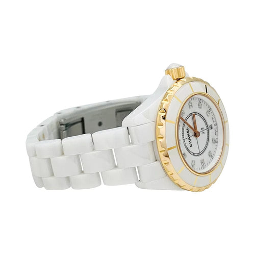 Montre Montre Chanel J12, céramique blanche, or rose et diamants. 58 Facettes 31738