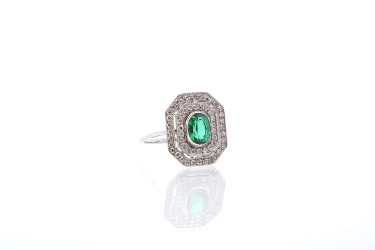 Bague 53 Bague Or blanc Emeraude Diamants 58 Facettes 25338