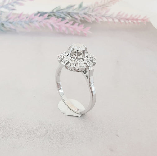 Bague Bague Fleur Ancienne Diamants Or Blanc 58 Facettes AA 1480