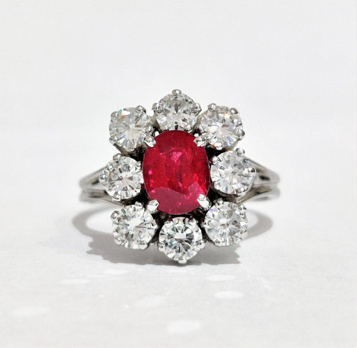 Bague 54 Bague or blanc marguerite rubis et diamants 58 Facettes 1-171/1