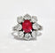 Bague 54 Bague or blanc marguerite rubis et diamants 58 Facettes 1-171/1