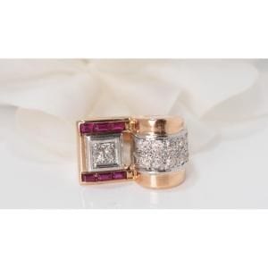 Bague 51 Bague Tank en Or rose, Diamants & Rubis 58 Facettes 32020