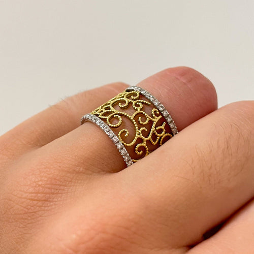 Bague 55 Bague Dentelle bicolore Diamants 58 Facettes