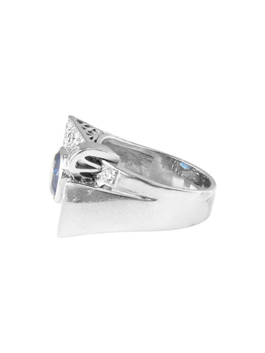 Bague 51.5 Bague or blanc, saphir et diamants 58 Facettes ES958/2