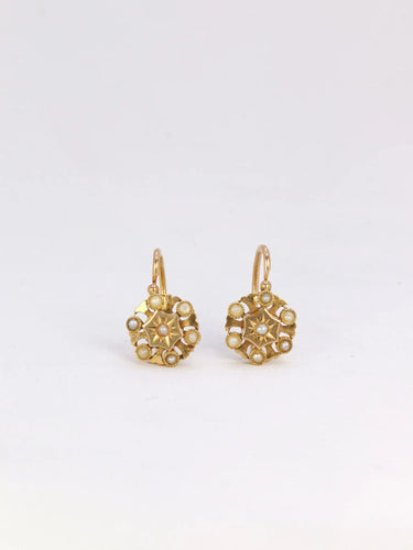 Boucles d'oreilles Dormeuses Napoléon III Or jaune Perles fines 58 Facettes J270