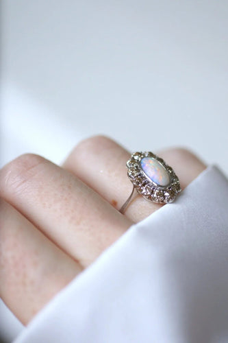 Bague Bague marguerite opale entourage diamants 58 Facettes