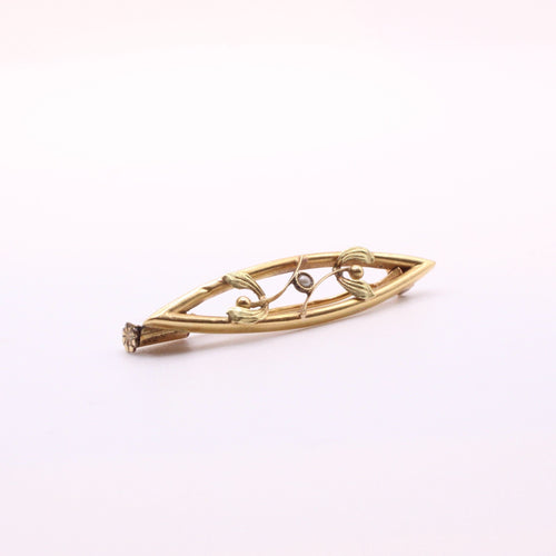Broche Broche Art Nouveau or jaune 18 carats, Feuillage et perle fine 58 Facettes