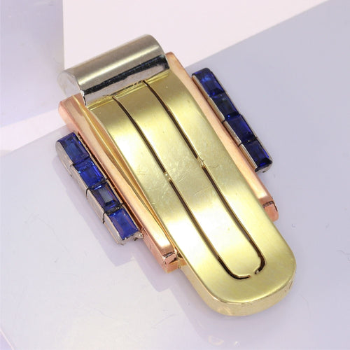 Clip Clip Vogue Vintage : Saphirs sertis en or tricolore 58 Facettes 24046-0110