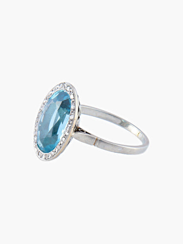 Bague 51.5 Bague Art Déco Or blanc Saphir de synthèse Diamants 58 Facettes