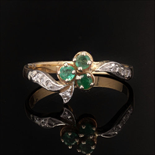 Bague 51 Bague ancienne trèfle d'émeraudes 58 Facettes 21-833A