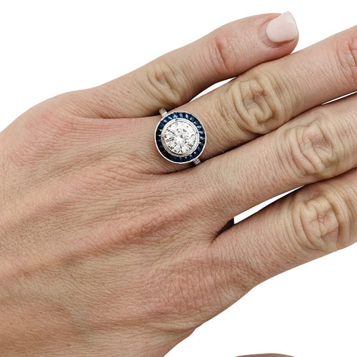 Bague 52 Bague style Art Déco, diamant 1.50 carats, saphirs. 58 Facettes 31012
