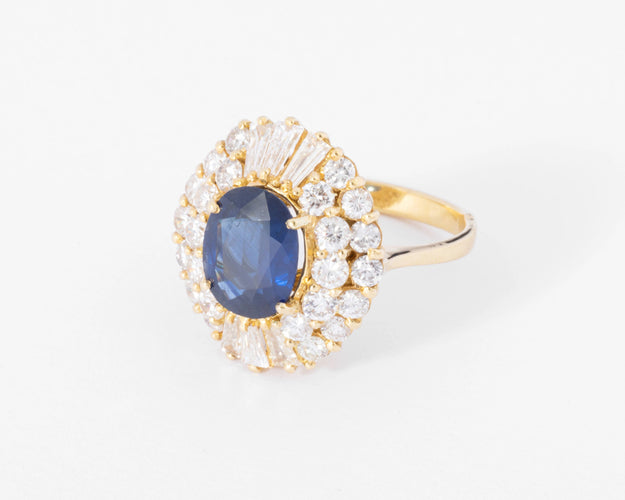 Bague Bague marguerite or jaune saphir et double entourage de diamants 58 Facettes