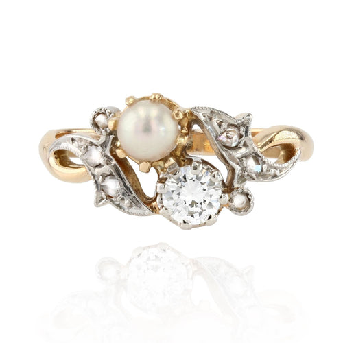 Bague 54 Bague toi et moi ancienne perle et diamants 58 Facettes 22-273