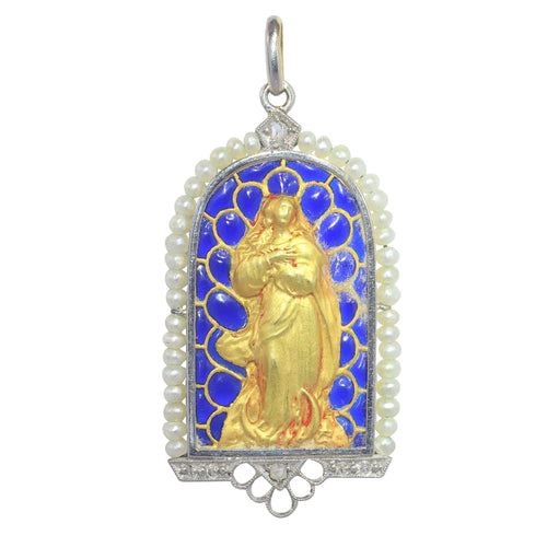 Pendentif Pendentif Médaille Marie Diamants et émail plique-à-jour 58 Facettes 23191-0429