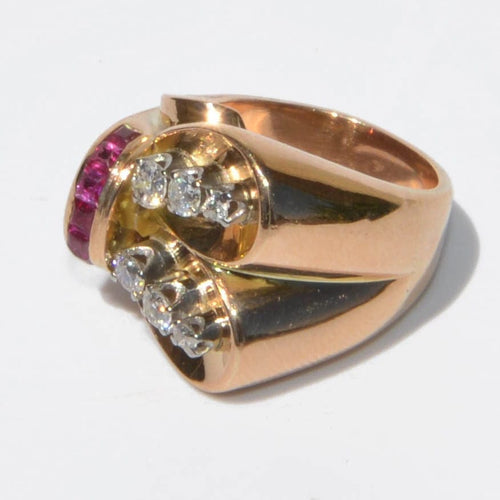Bague Bague tank or jaune diamant et rubis 58 Facettes 0