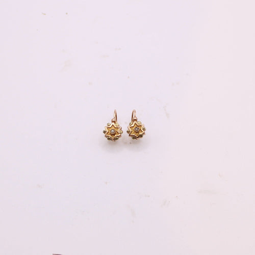 Boucles d'oreilles Dormeuses or jaune et vert, perle fine 58 Facettes