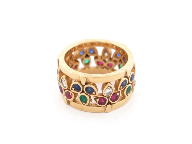 Bague 54 CARTIER - Bague "Rivière" or jaune, diamants, saphirs, rubis & émeraudes 58 Facettes 245801