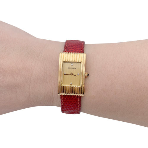 Montre Montre Boucheron, "Rreflet", or jaune, cuir. 58 Facettes 32263