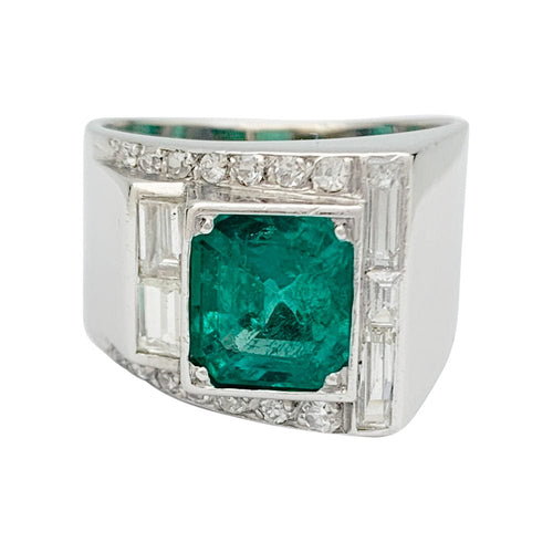 Bague 49 Bague Art Déco en platine, émeraude et diamants. 58 Facettes 31604