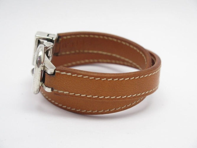 Bracelet bracelet HERMES boucle sellier en argent 925 double tour cuir swift 17-18 58 Facettes 256586