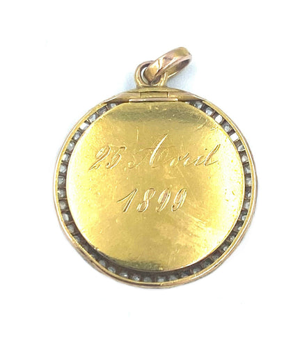 Pendentif Médaille Art Nouveau or jaune et diamants 58 Facettes
