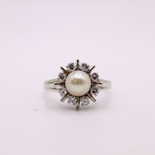 Bague Bague Marguerite diamant perle de culture 58 Facettes