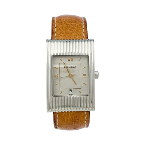Montre Montre Boucheron, "Reflet", en acier sur bracelet cuir. 58 Facettes 31817