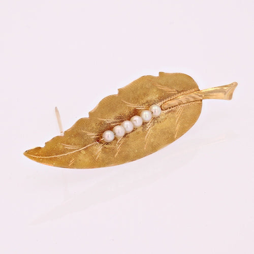Broche Broche plume or jaune et perles de culture 58 Facettes CVBR32