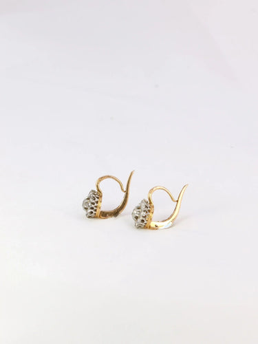 Boucles d'oreilles Dormeuses anciennes en or et diamants taille ancienne 58 Facettes J259