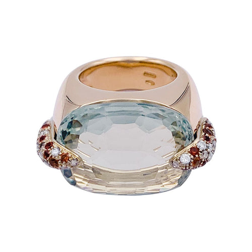 Bague 54 Bague Pomellato, "Pin Up", or rose, prasiolite, diamants, grenats. 58 Facettes 32559