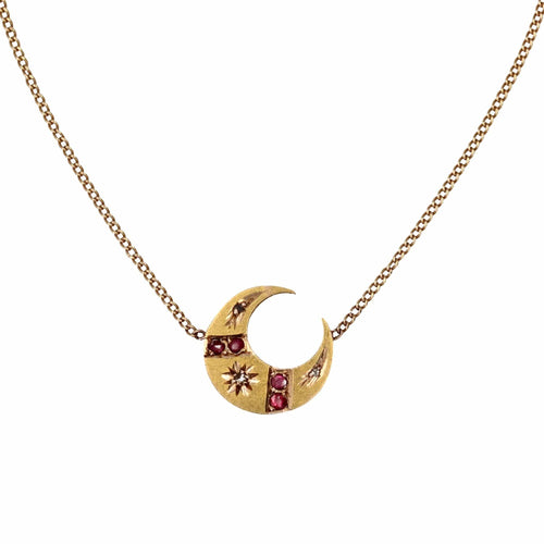 Collier Collier ancien croissant or pierres rouges diamants 58 Facettes 22-288