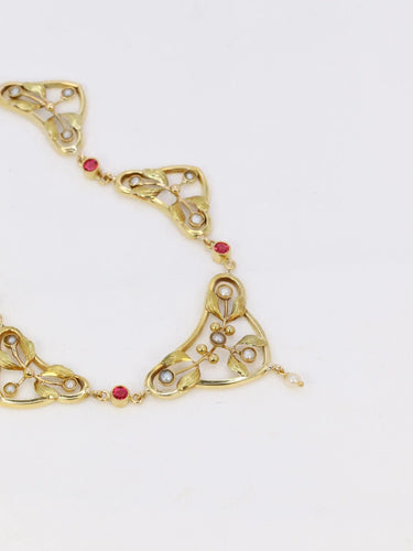 Collier Collier draperie Art Nouveau perles fines pierres roses 58 Facettes 892