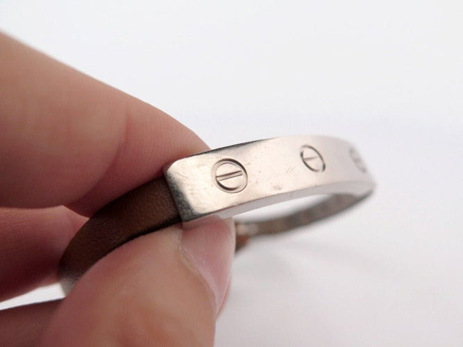 Bracelet bracelet CARTIER love cuir et barrette or blanc 18k 15-19.5 58 Facettes 252399