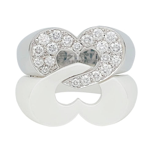 Bague 51 Bague Poiray "Sceau de Coeurs" en or blanc, céramique et diamants. 58 Facettes 31458