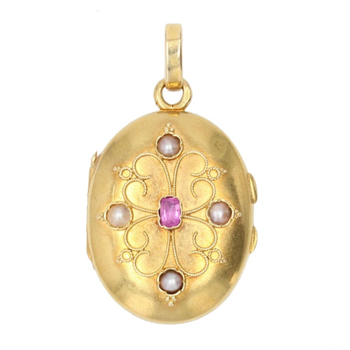 Pendentif Médaillon ancien en or rubis perles 58 Facettes 22-330