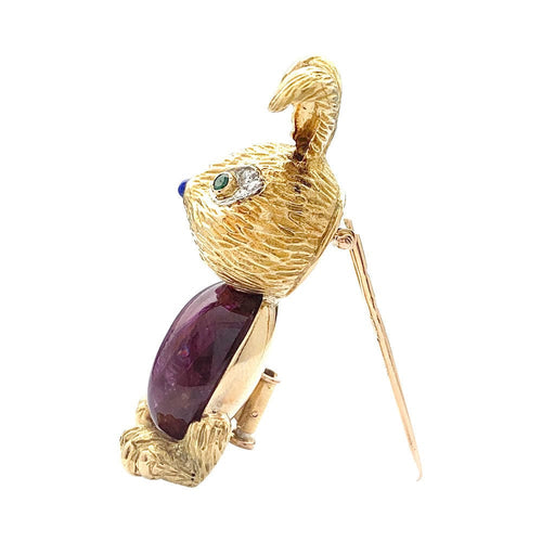 Broche Clip "Lapin" or jaune et platine, rubis. 58 Facettes 31973