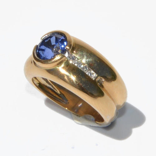 Bague Bague jonc or jaune saphir et diamant 58 Facettes 0