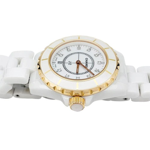 Montre Montre Chanel J12, céramique blanche, or rose et diamants. 58 Facettes 31738