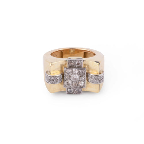Bague Bague Tank Or jaune, Platine & Diamants 58 Facettes