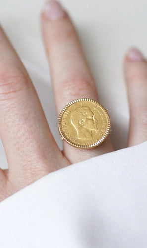 Bague 54 Bague or pièce Napoléon 10 Francs 58 Facettes