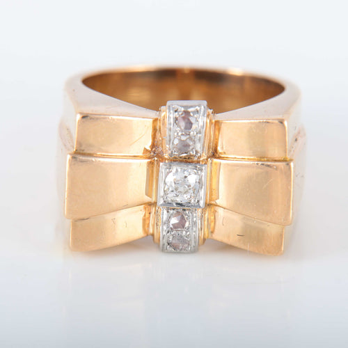 Bague 54 Bague Tank Or Jaune Diamants modèle Noeud 58 Facettes 487