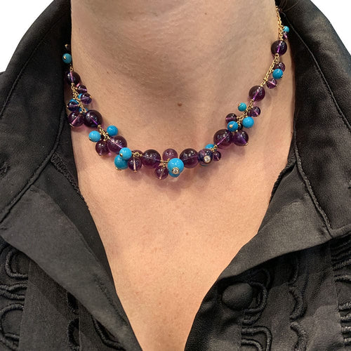 Collier Collier Cartier, "Les Délices de Goa", or rose, améthystes, turquoises et diamants. 58 Facettes 32359