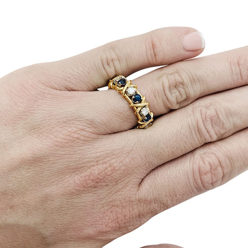 Bague 52 Bague Tiffany&Co. "Sixteen Stones", or jaune, platine, diamants et saphirs. 58 Facettes 30738