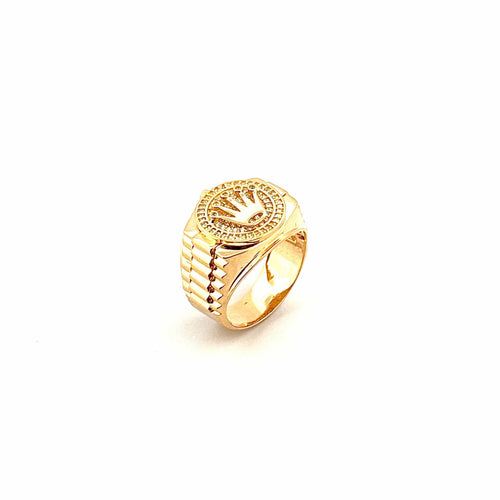 Bague 63 Chevalière couronne en or jaune 18 carats et zirconium 58 Facettes